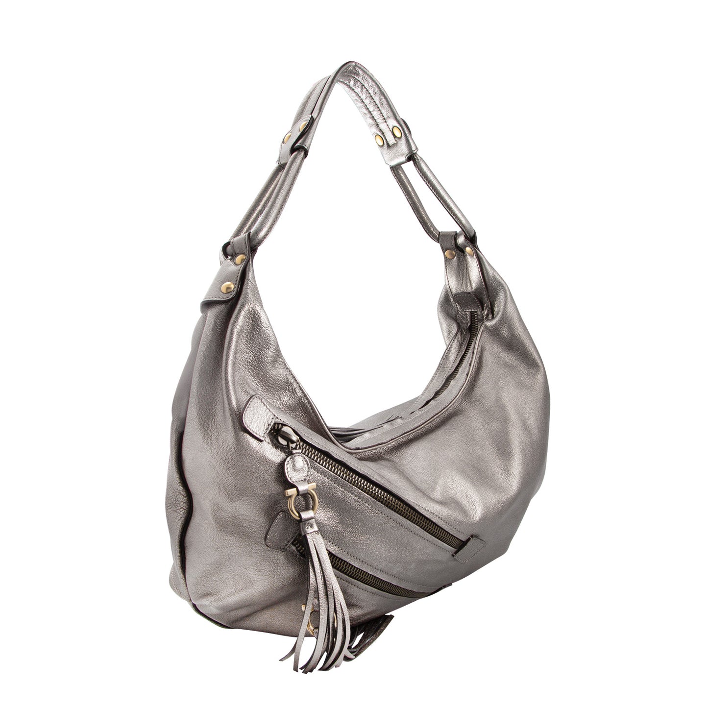 Bolso Hobo De Piel Con Borlas