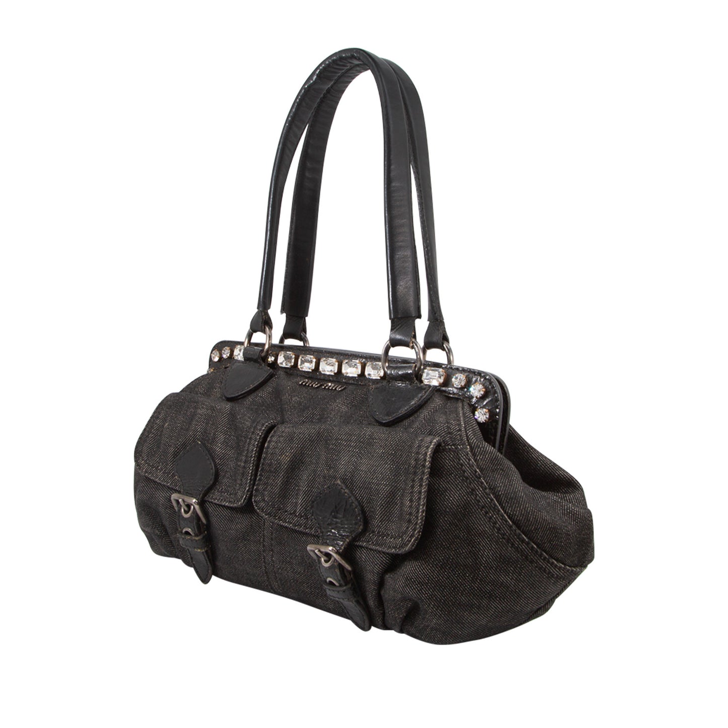 Bolso en Denim Negro con Apliques de Cristal