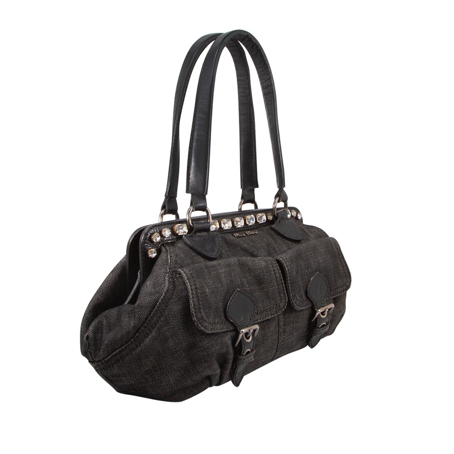 Bolso en Denim Negro con Apliques de Cristal