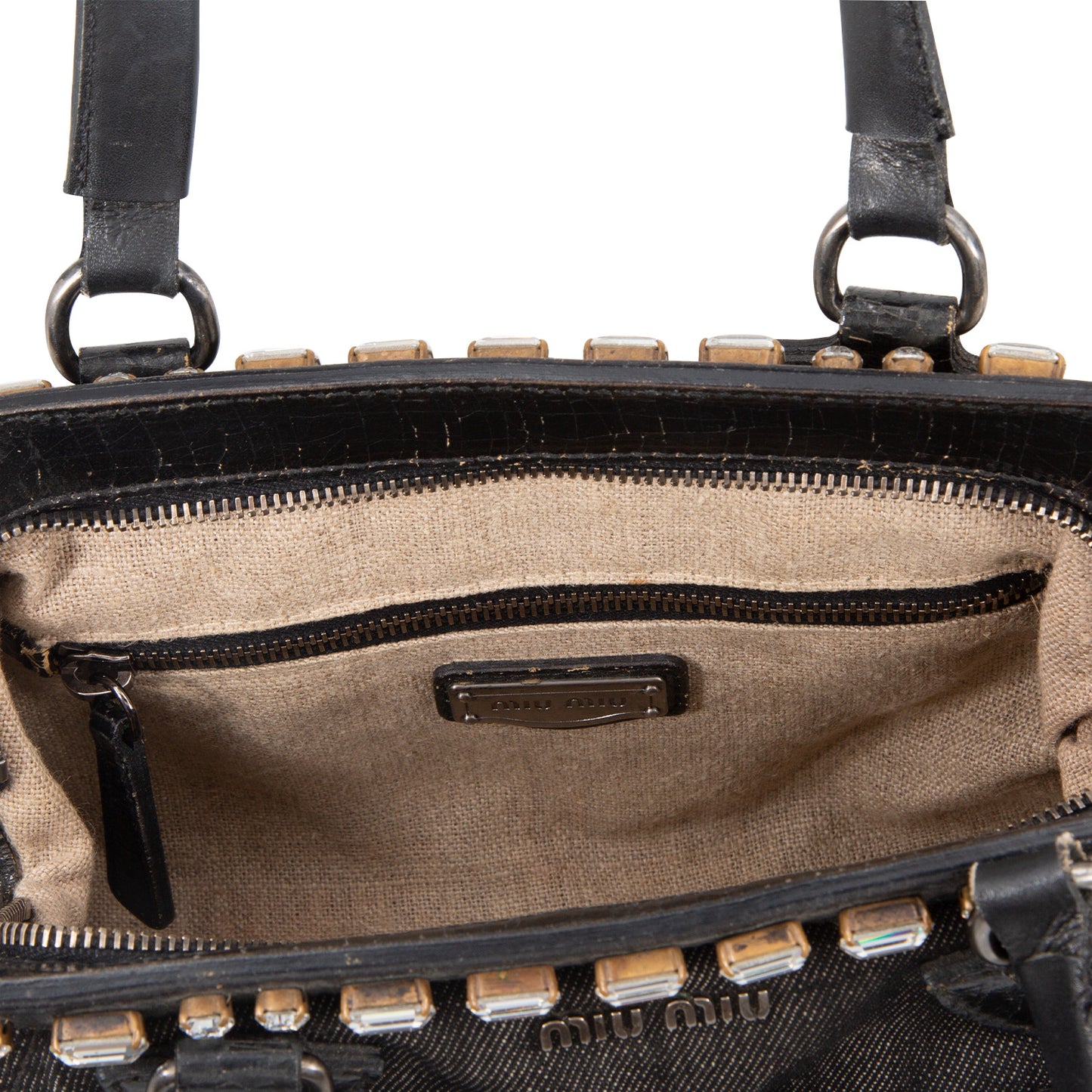 Bolso en Denim Negro con Apliques de Cristal