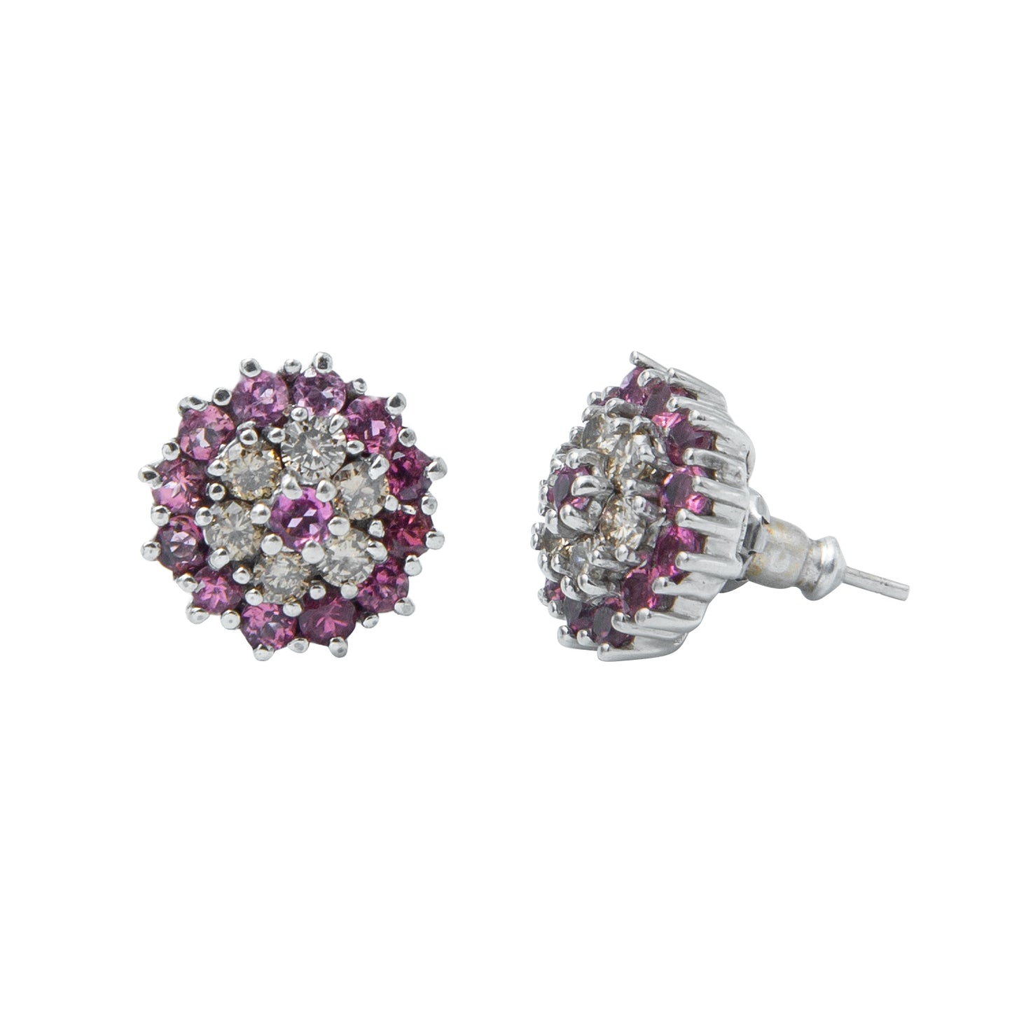 VENDIDO Aretes Diseño Flor Con Piedras Rosas