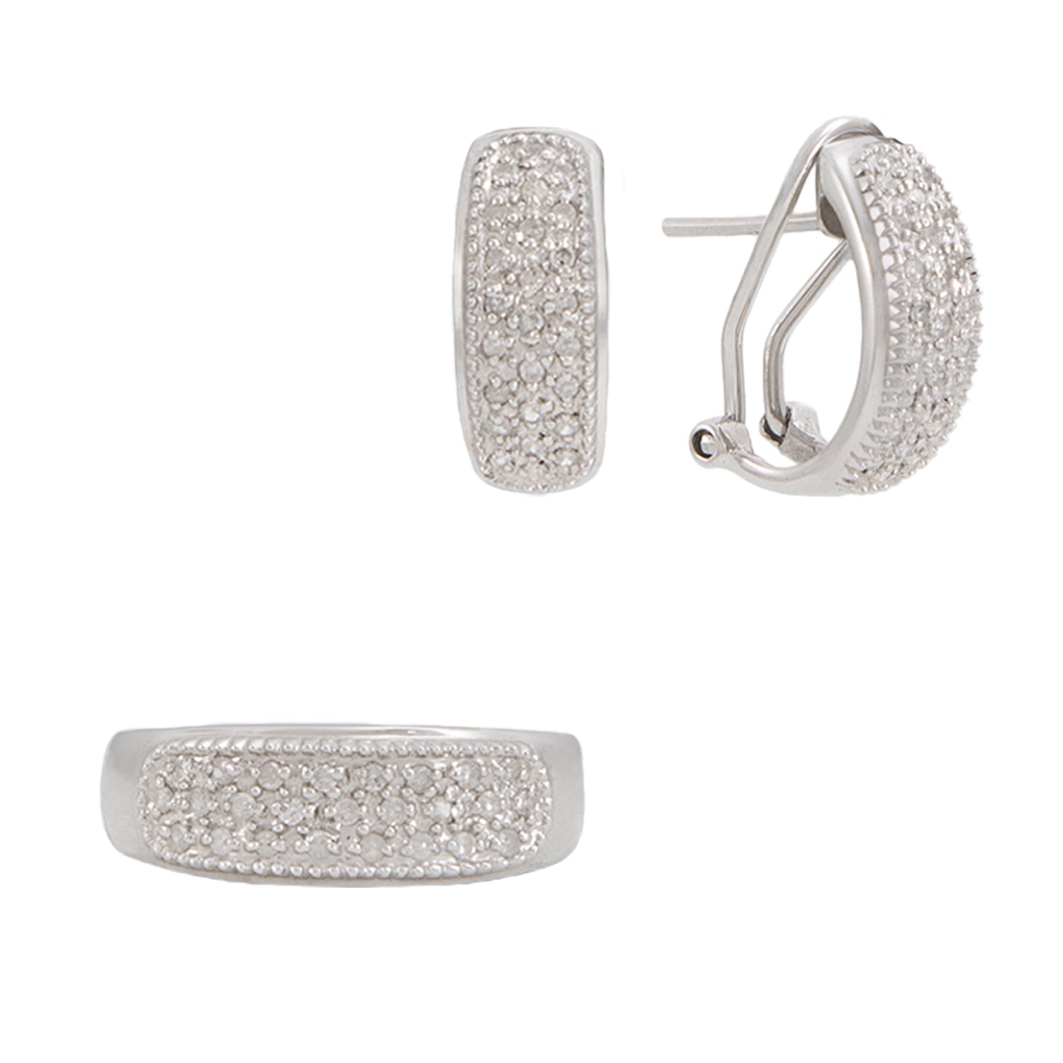 Juego de Aretes y Anillo en Oro Blanco de 14k