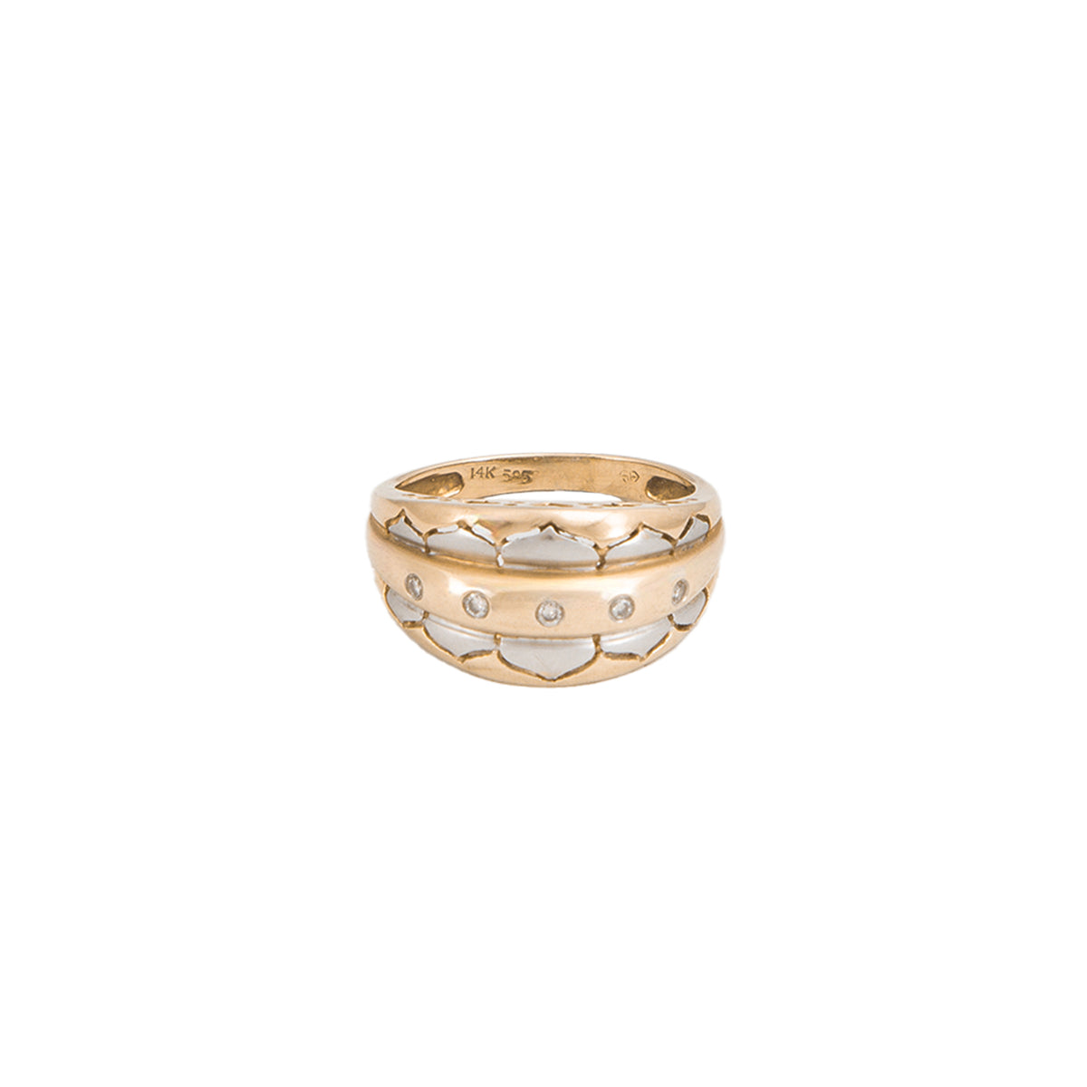 Juego de Aretes y Anillo en Oro Dos Tonos de 14k