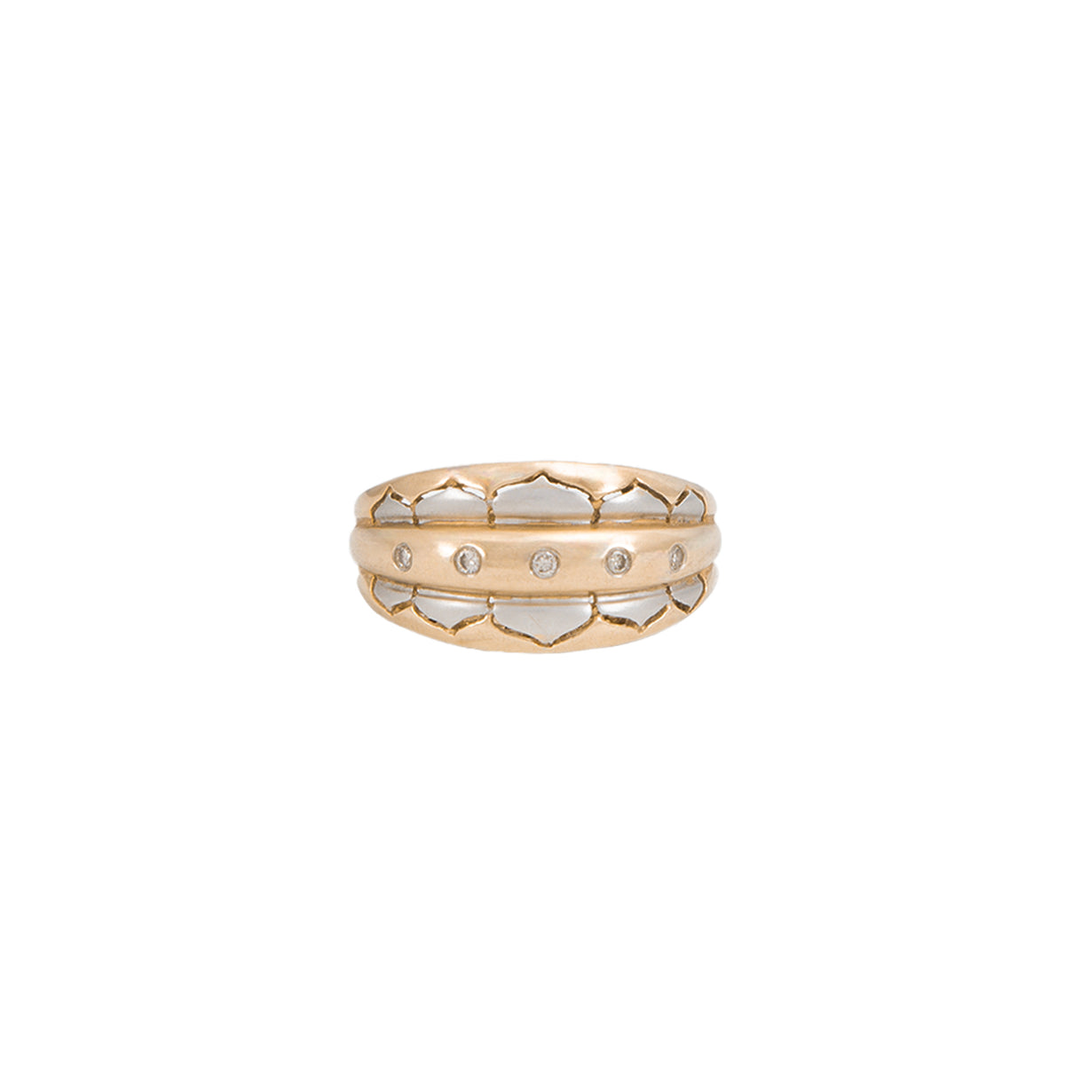 Juego de Aretes y Anillo en Oro Dos Tonos de 14k