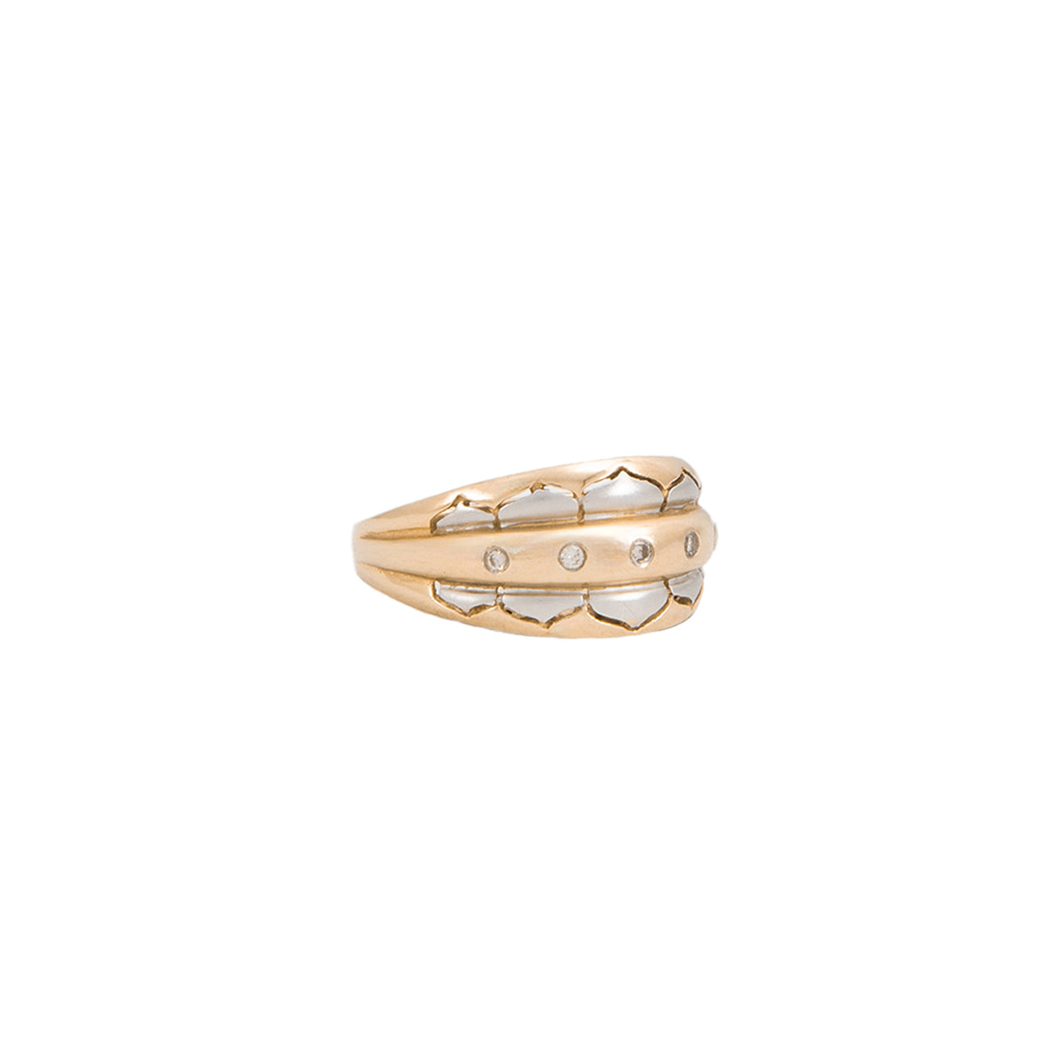 Juego de Aretes y Anillo en Oro Dos Tonos de 14k