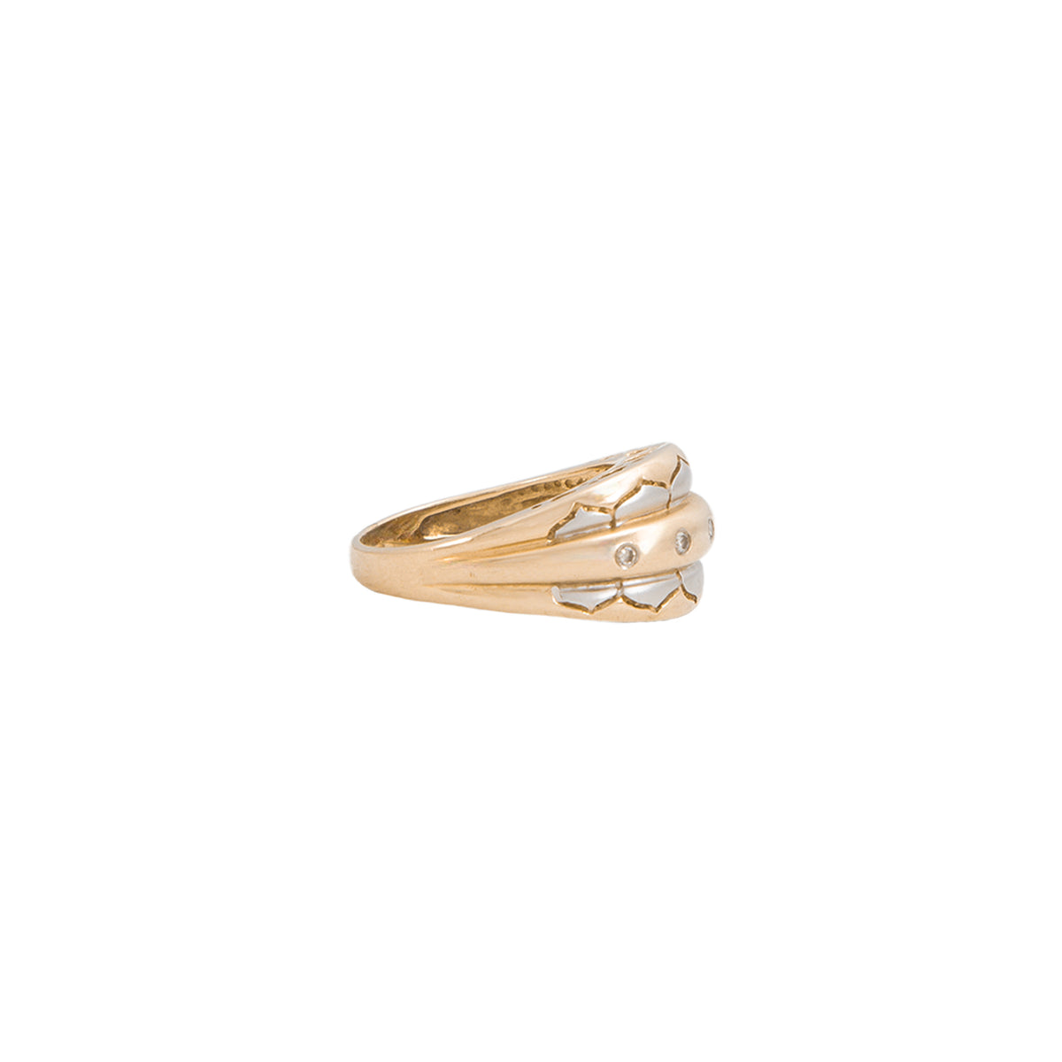 Juego de Aretes y Anillo en Oro Dos Tonos de 14k
