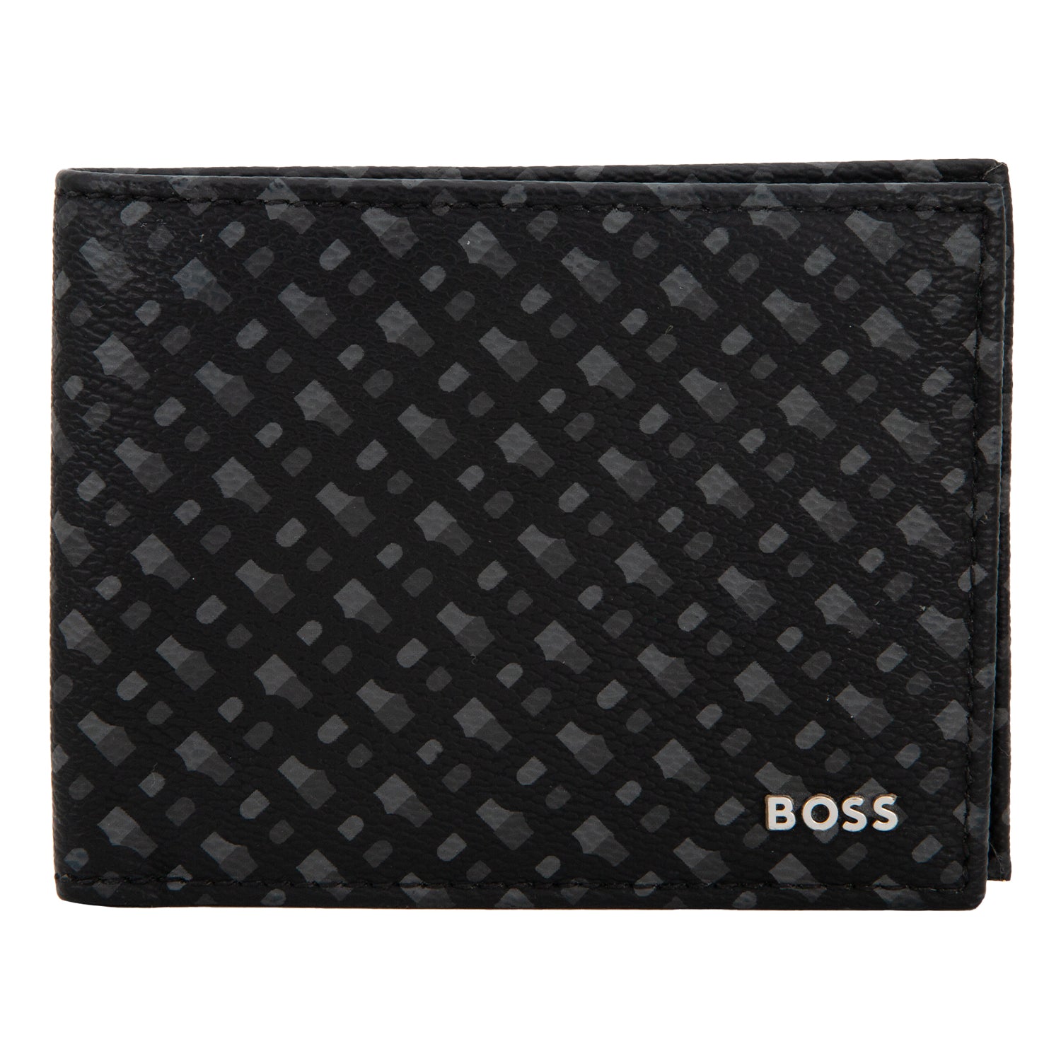 Cartera en Piel y Lona Grabada Color Negro / Gris