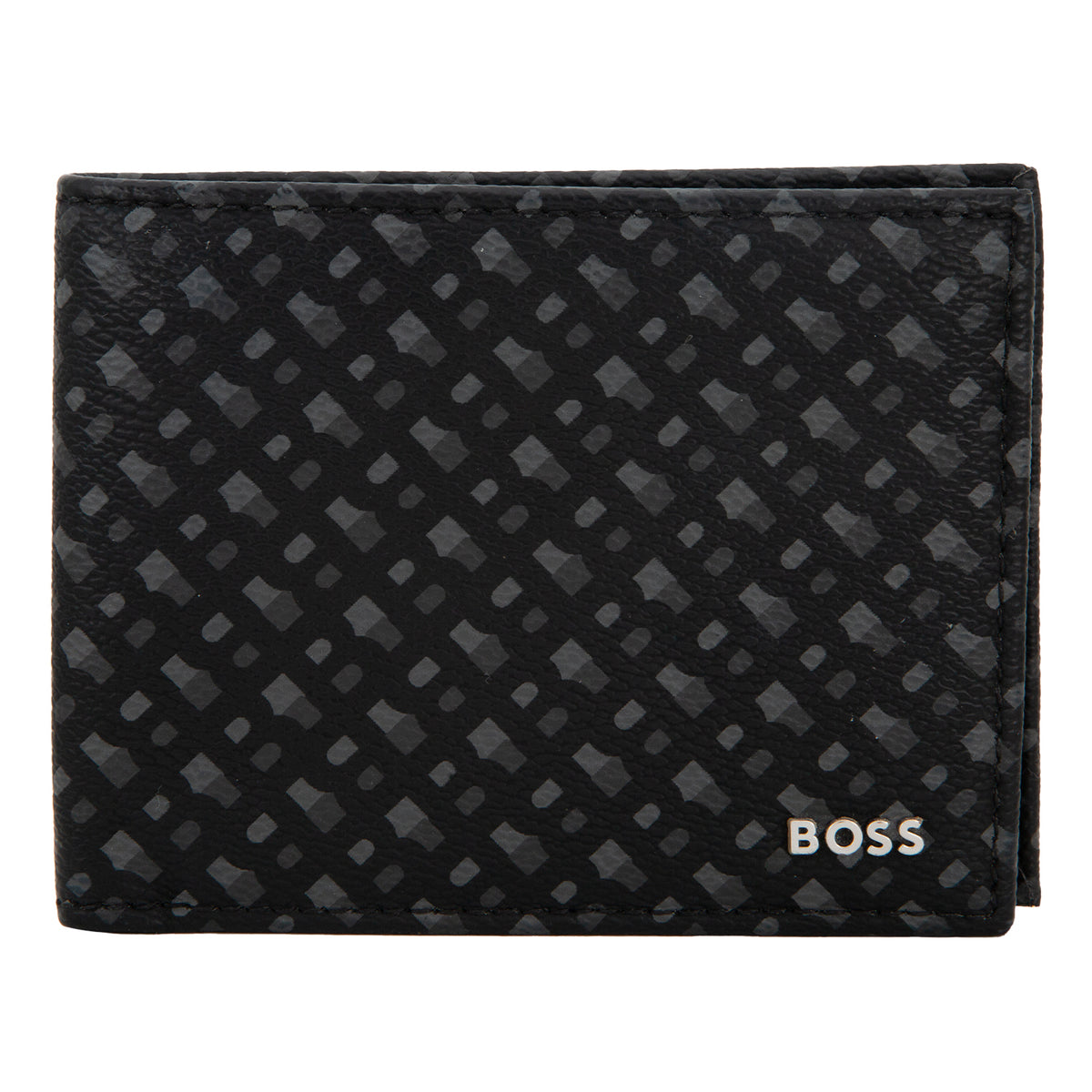 Cartera en Piel y Lona Grabada Color Negro / Gris