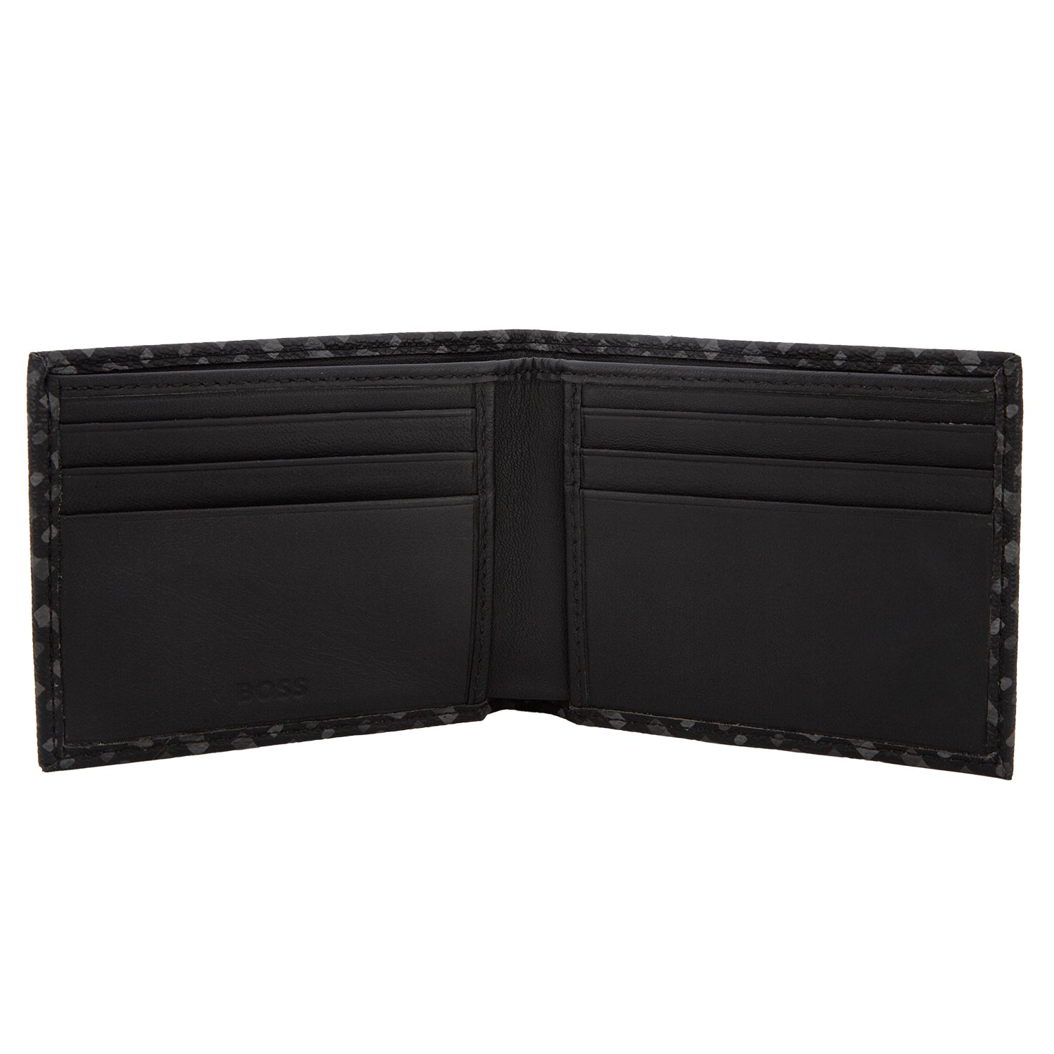 Cartera en Piel y Lona Grabada Color Negro / Gris