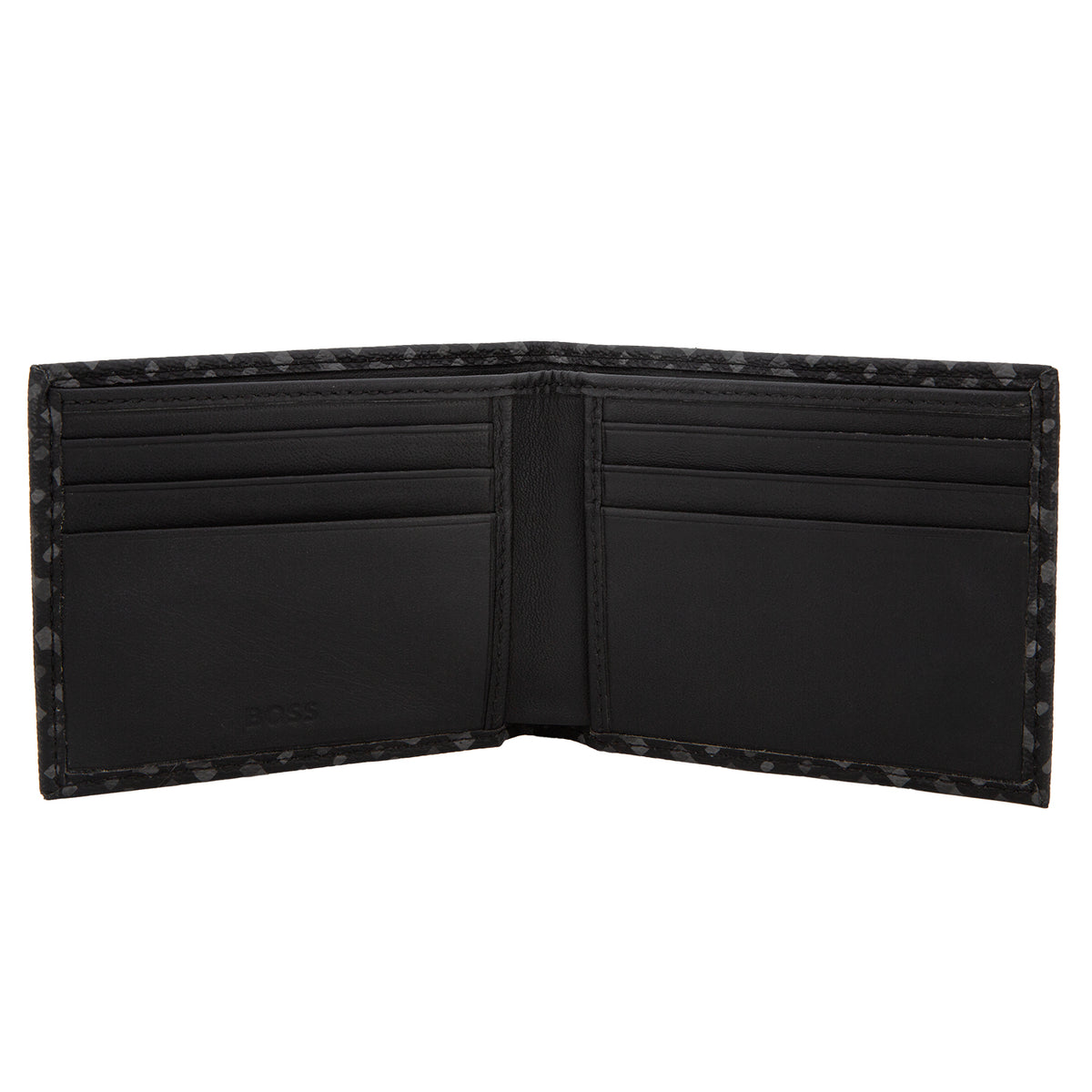 Cartera en Piel y Lona Grabada Color Negro / Gris