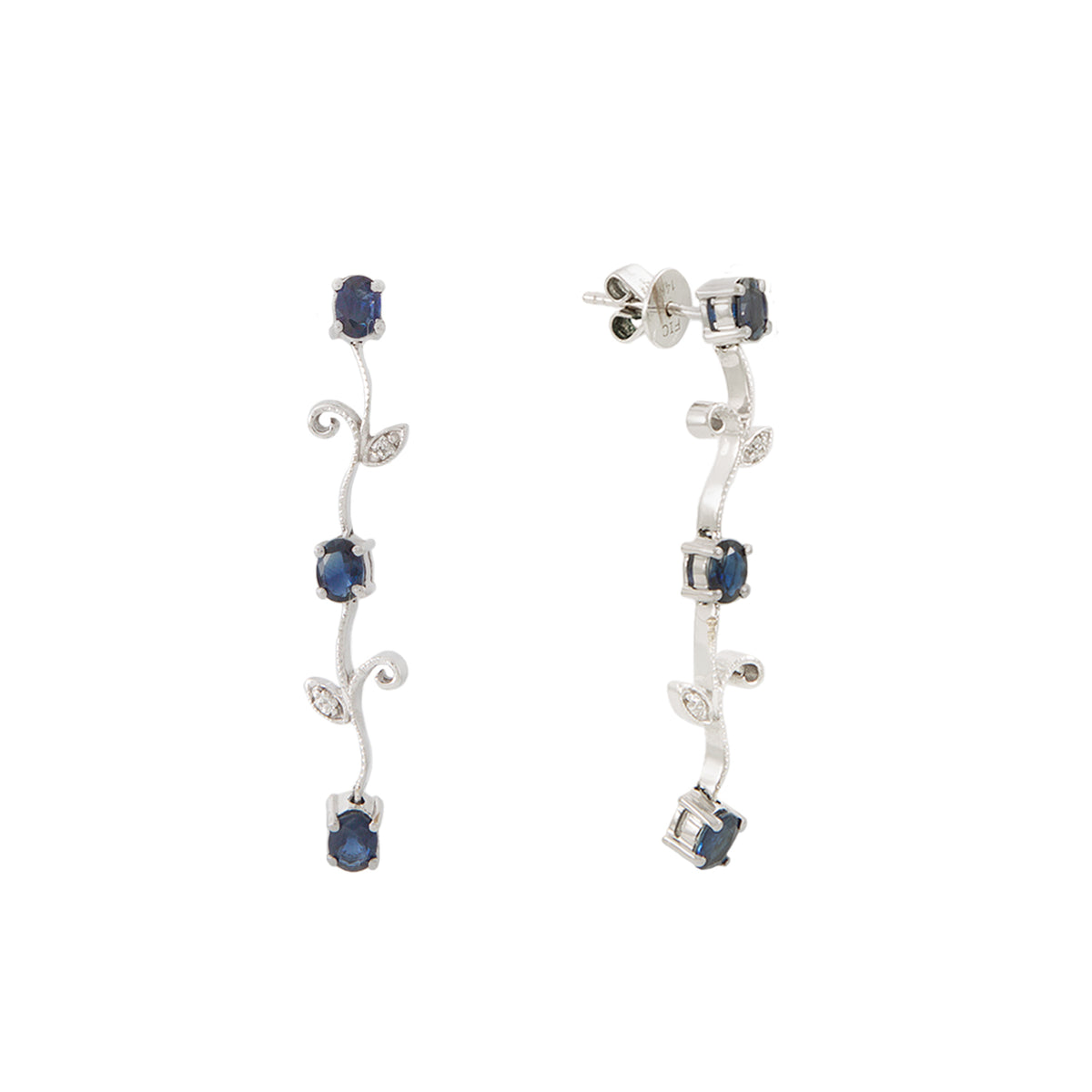 Juego de Aretes y Gargantilla en Oro Blanco de 14k con Diamantes y Zafiros