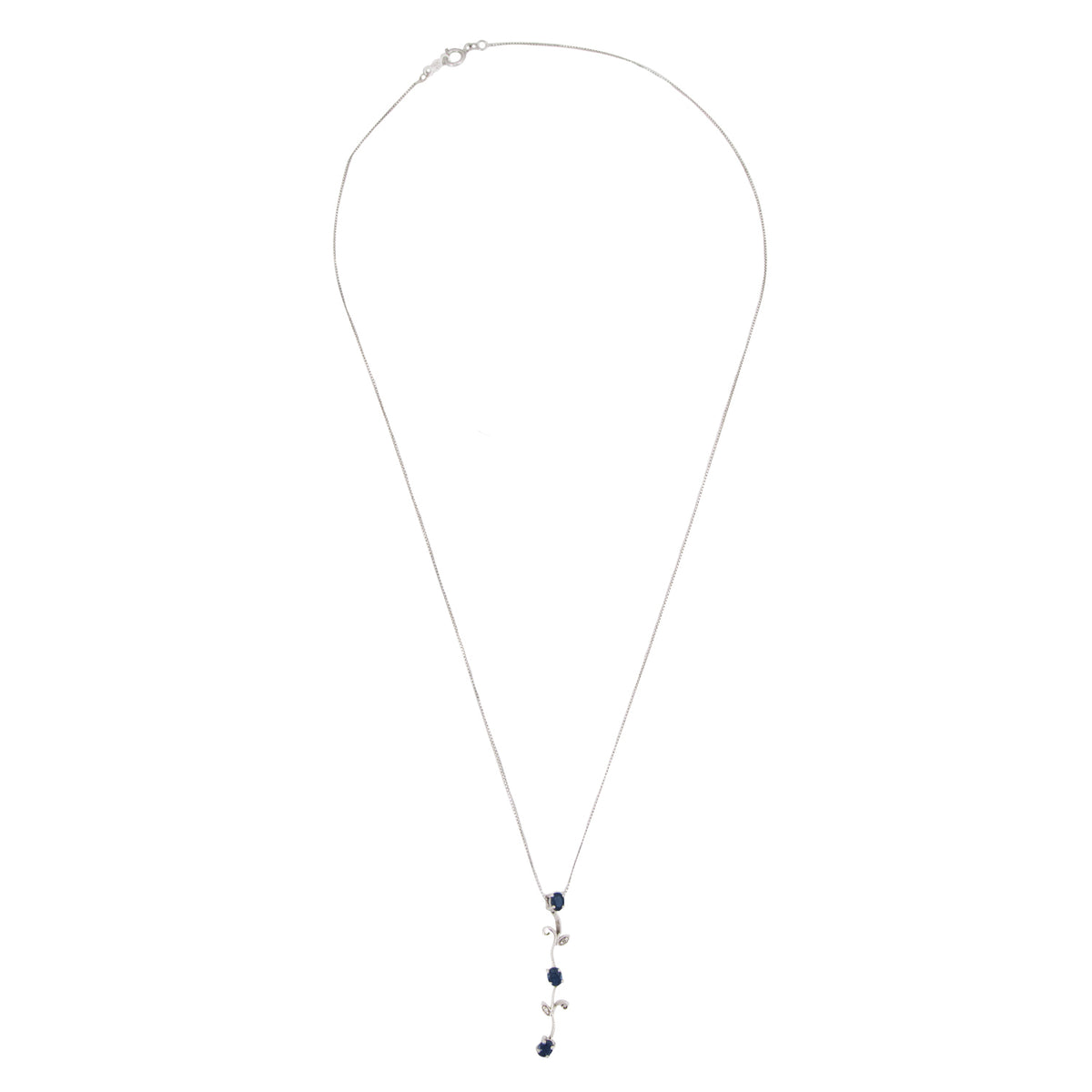 Juego de Aretes y Gargantilla en Oro Blanco de 14k con Diamantes y Zafiros