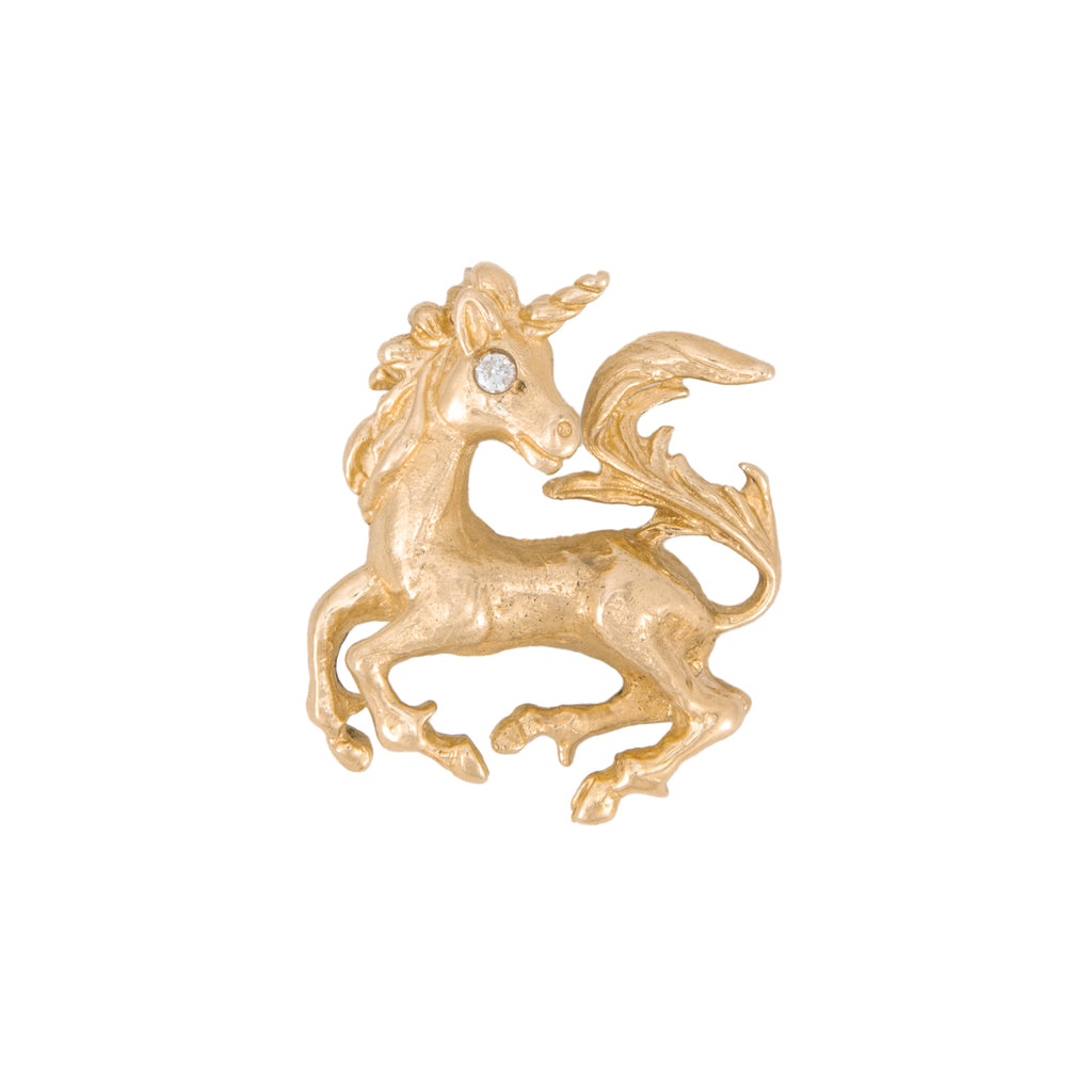 Dije Motivo Unicornio en Oro Amarillo de 14k con Diamante