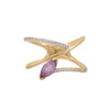 Anillo Diseño Bandas Cruzadas con Amatista y Diamantes