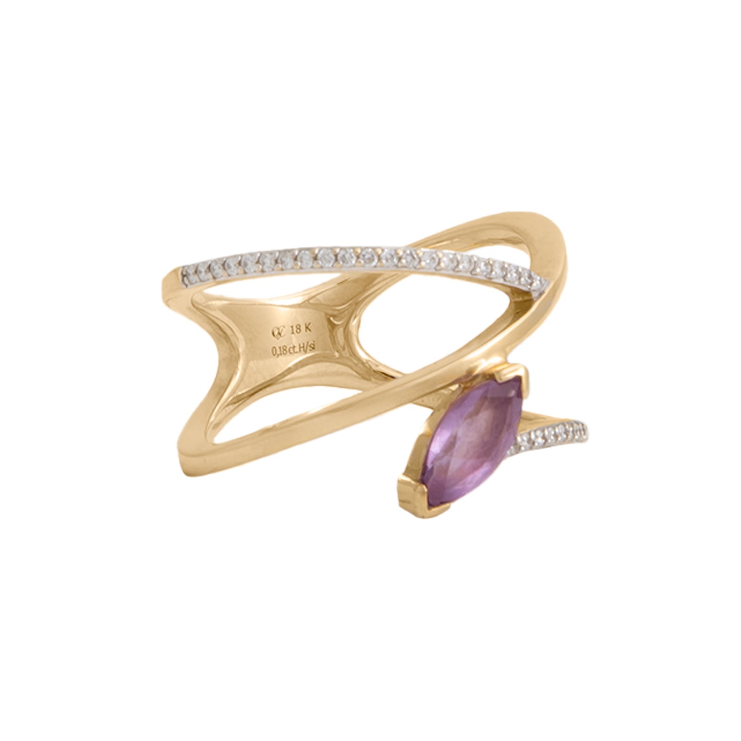 Anillo Diseño Bandas Cruzadas con Amatista y Diamantes
