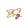 Anillo Diseño Bandas Cruzadas con Amatista y Diamantes