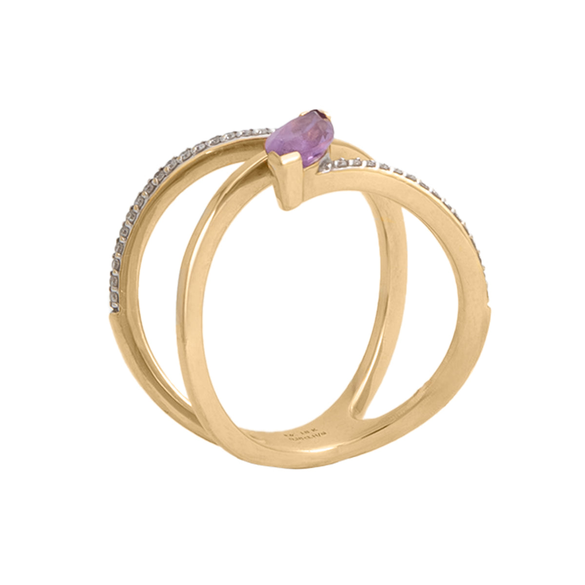 Anillo Diseño Bandas Cruzadas con Amatista y Diamantes