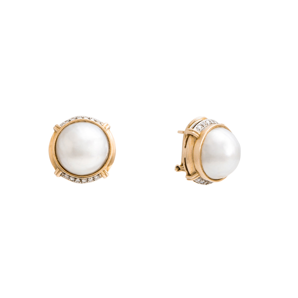 Juego de Aretes y Anillo en Oro Amarillo de 14k con Perlas y Diamantes