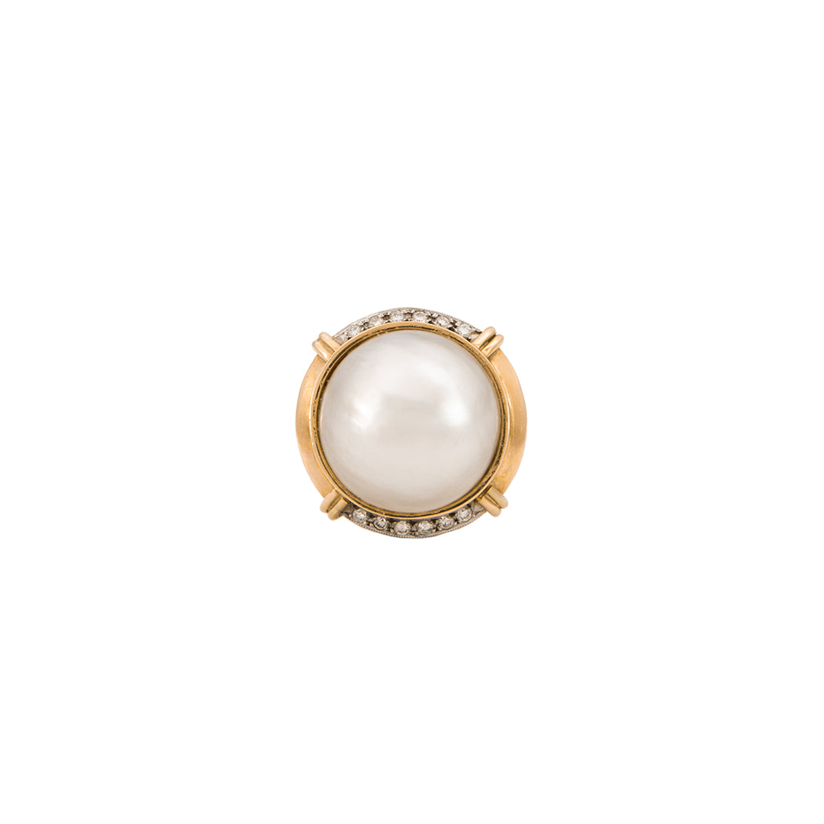 Juego de Aretes y Anillo en Oro Amarillo de 14k con Perlas y Diamantes