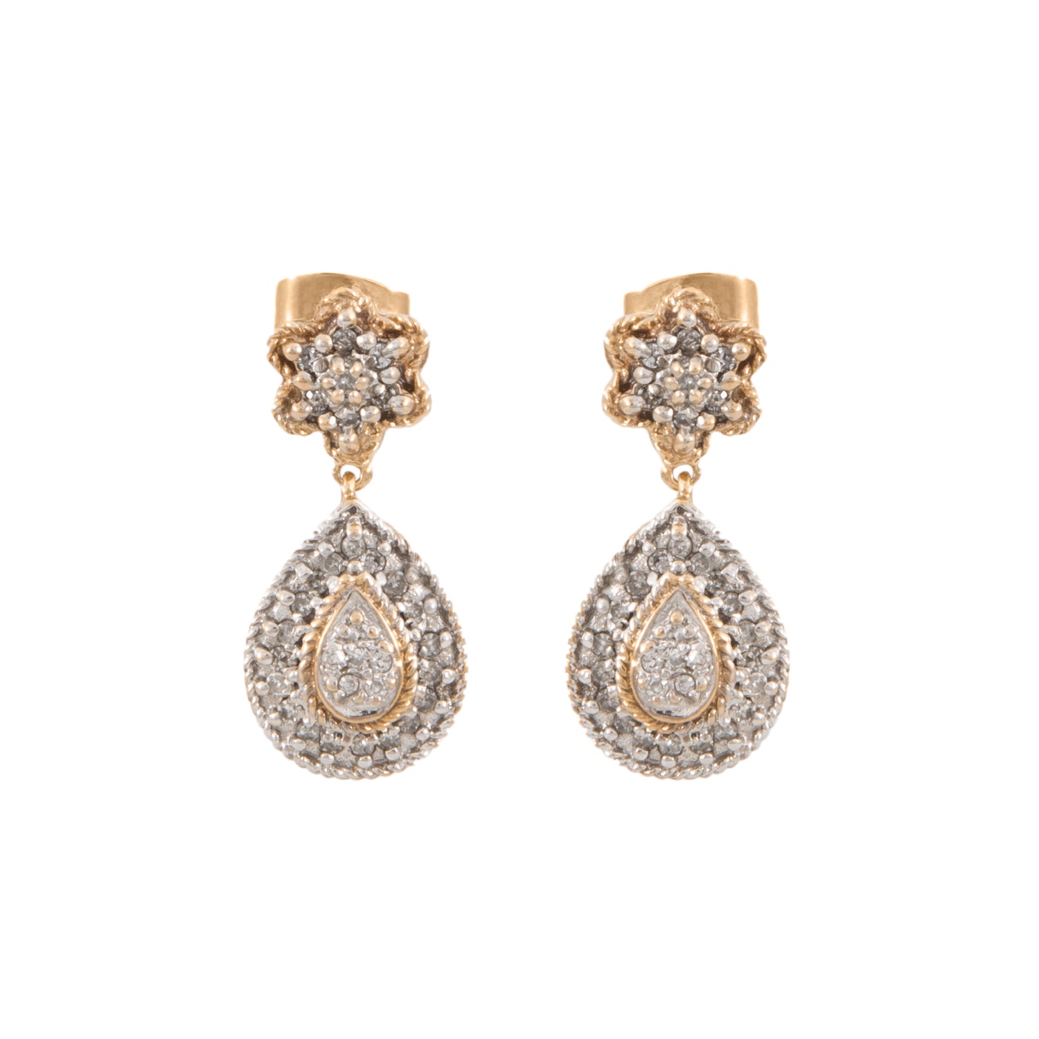 Aretes Diseño Gota en Oro Amarillo de 10k con Diamantes