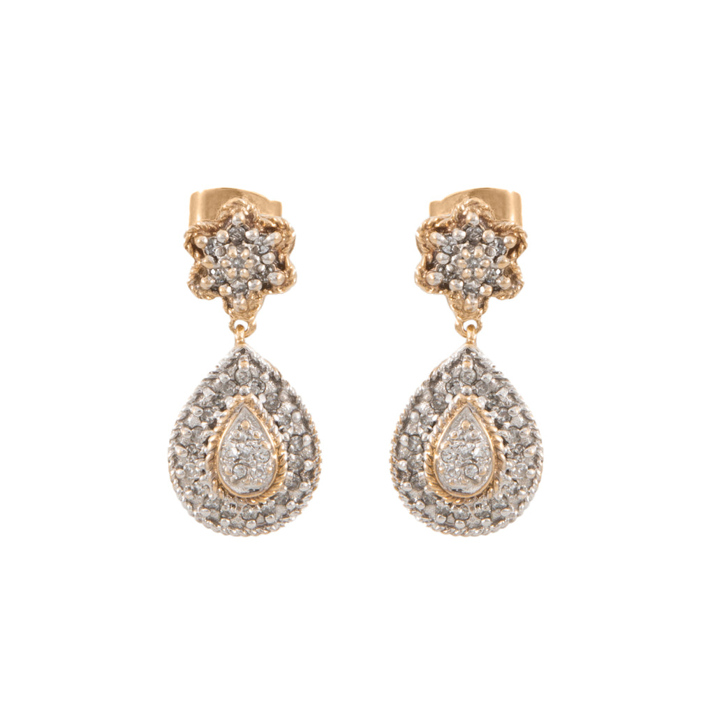 Aretes Diseño Gota en Oro Amarillo de 10k con Diamantes