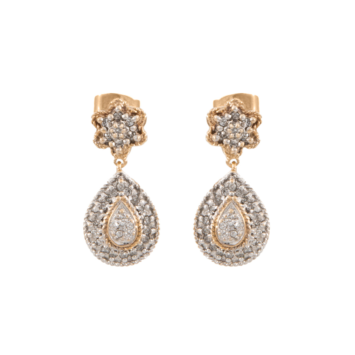 Aretes Diseño Gota en Oro Amarillo de 10k con Diamantes