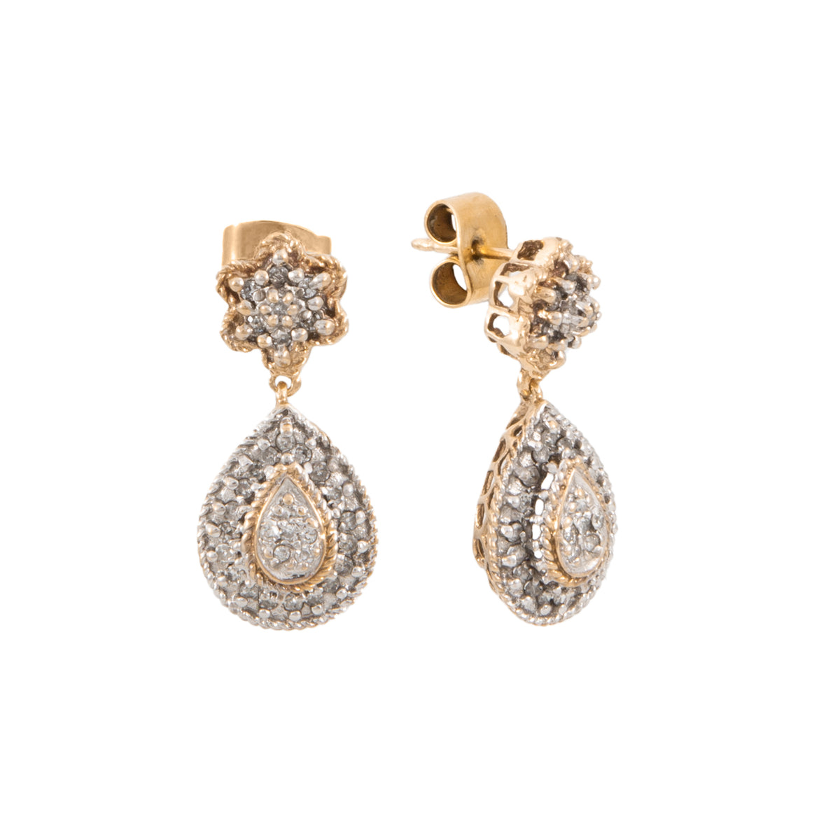Aretes Diseño Gota en Oro Amarillo de 10k con Diamantes