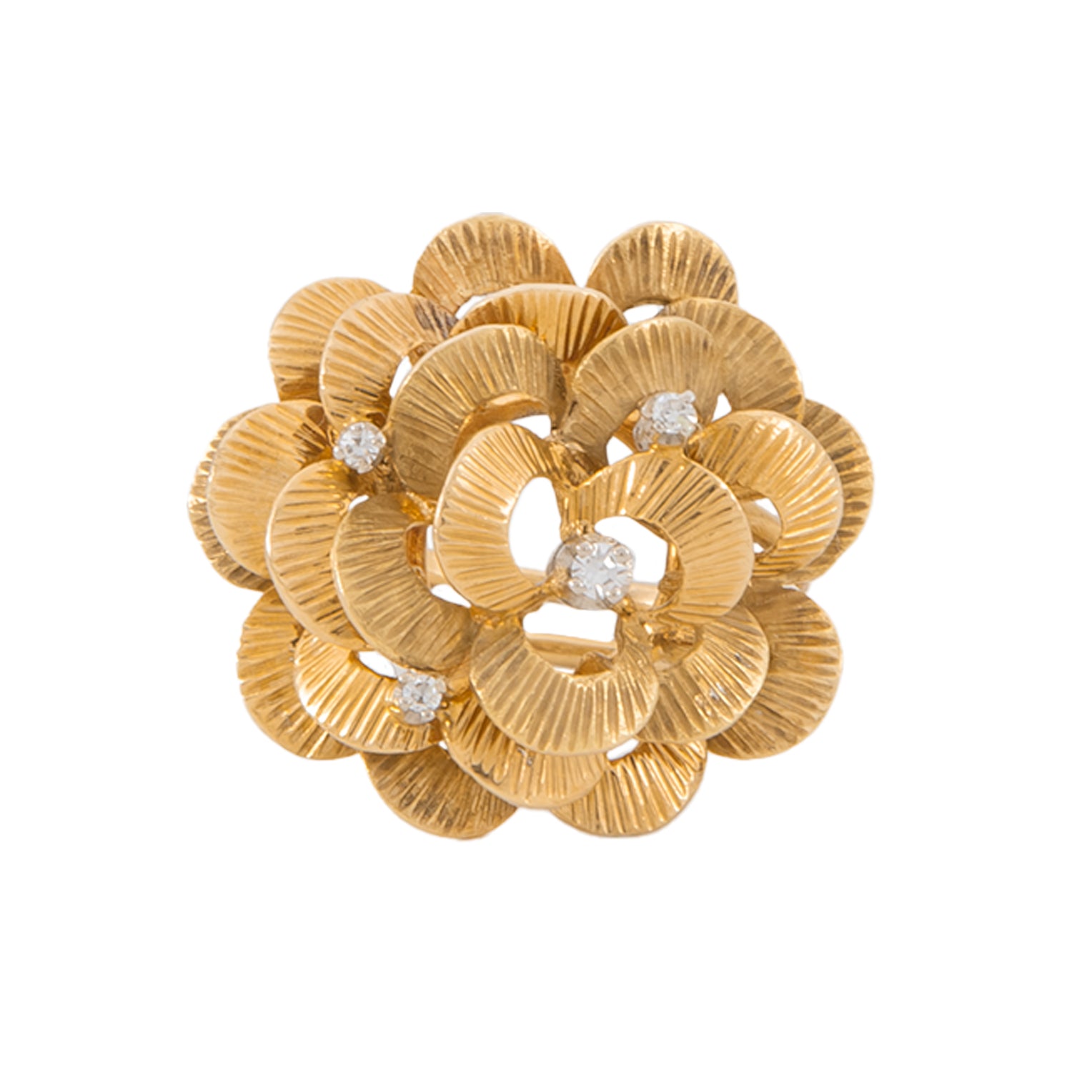 Anillo Diseño Flor en Oro Amarillo 18K con Diamantes