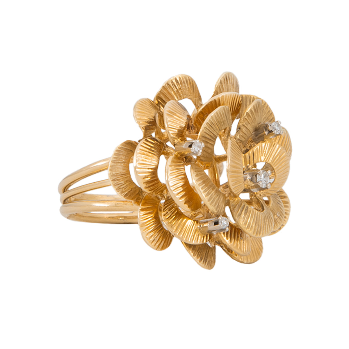 Anillo Diseño Flor en Oro Amarillo 18K con Diamantes