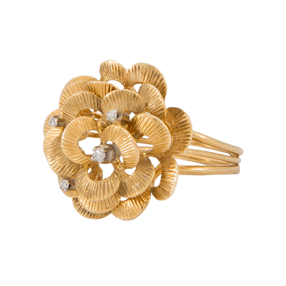 Anillo Diseño Flor en Oro Amarillo 18K con Diamantes