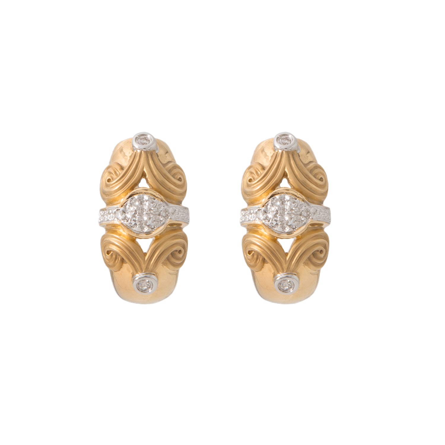 Juego de Aretes y Anillo Diseño Olas en Oro de Dos Tonos 14K