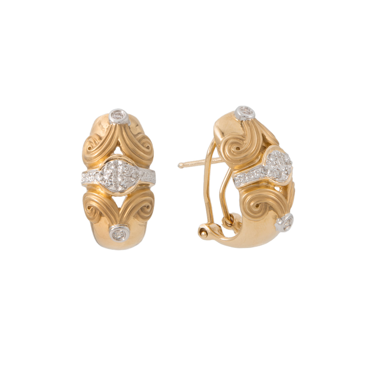 Juego de Aretes y Anillo Diseño Olas en Oro de Dos Tonos 14K