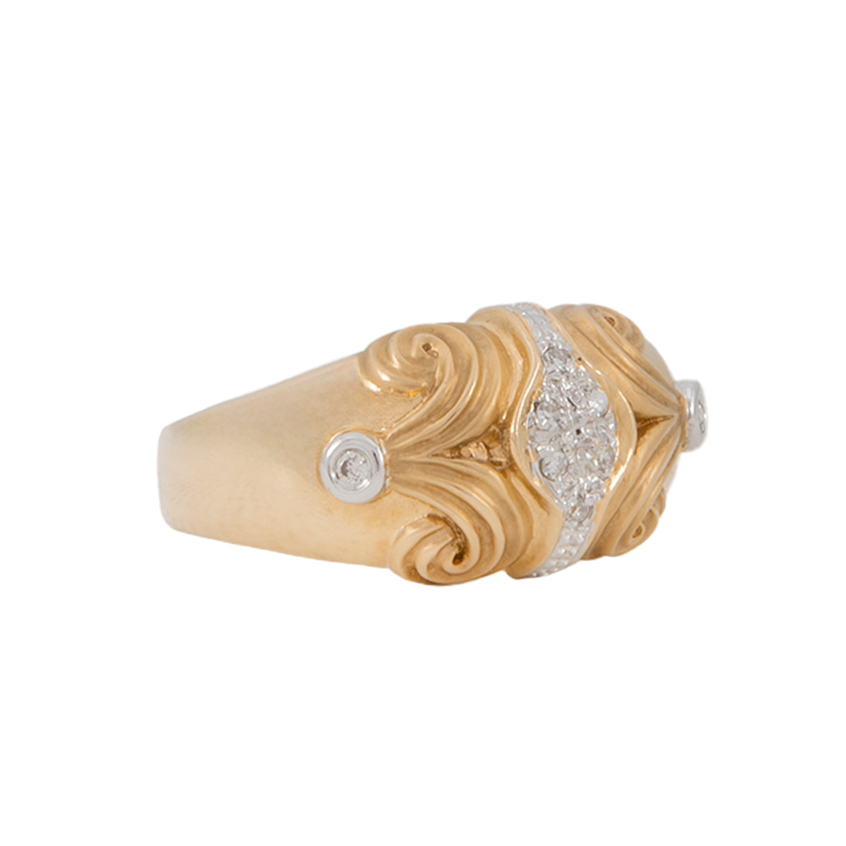 Juego de Aretes y Anillo Diseño Olas en Oro de Dos Tonos 14K