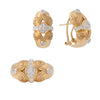 Juego de Aretes y Anillo Diseño Olas en Oro de Dos Tonos 14K