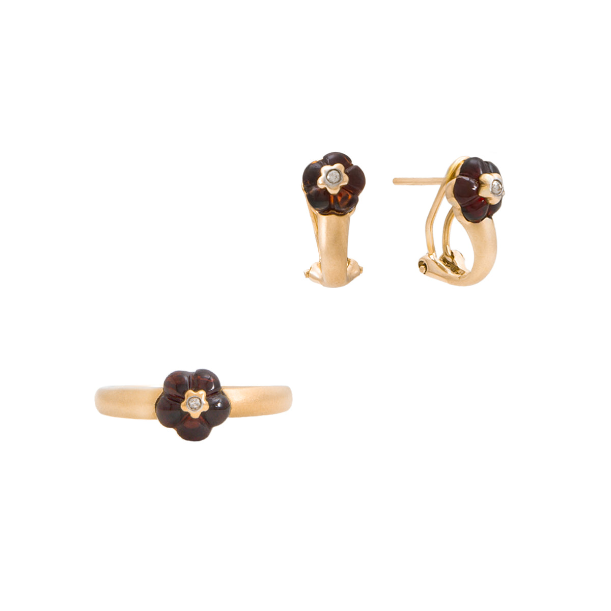 Juego de Anillo y Aretes con Diamantes y Granates