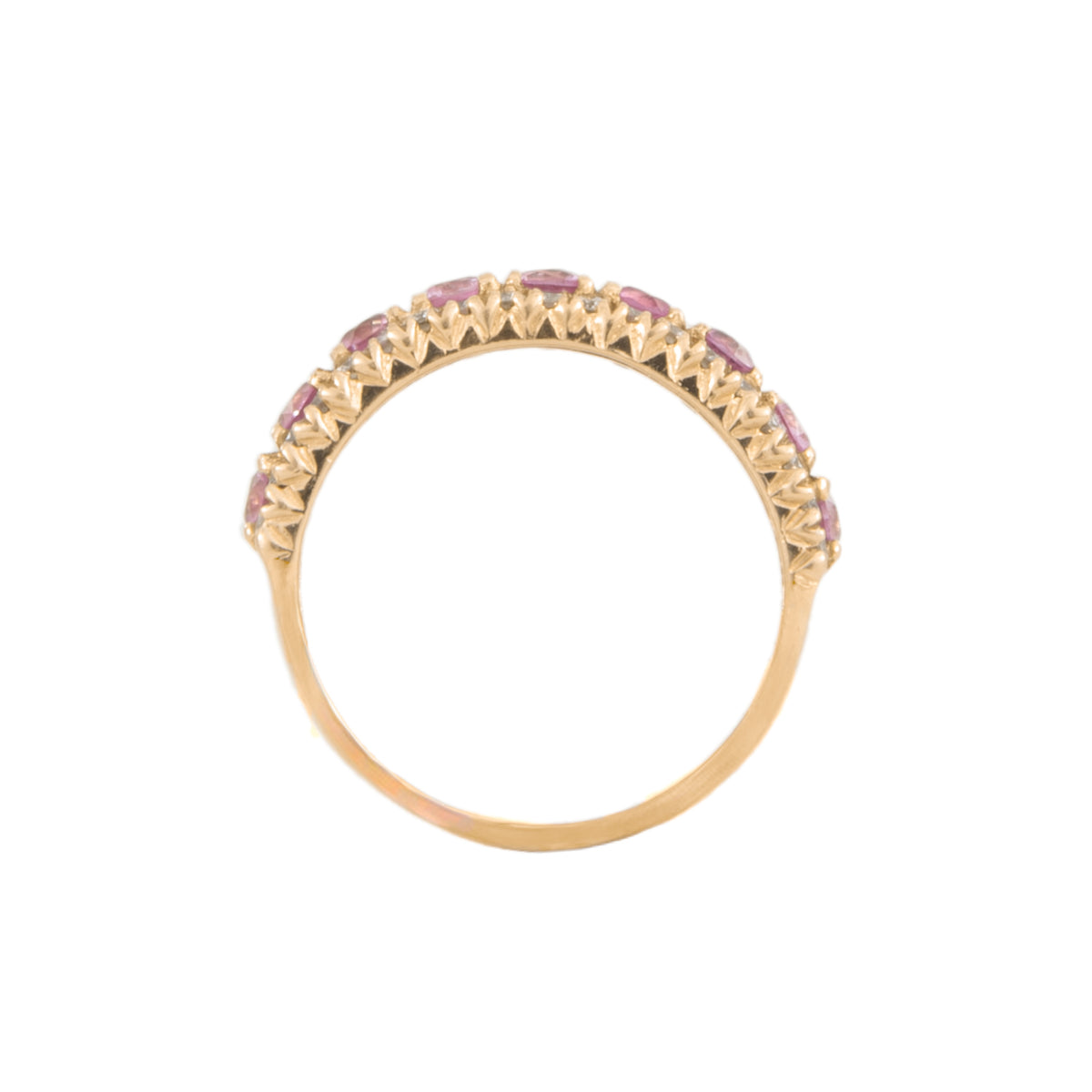 Churumbela en Oro Amarillo de 14K con Diamantes y Zafiros Rosas