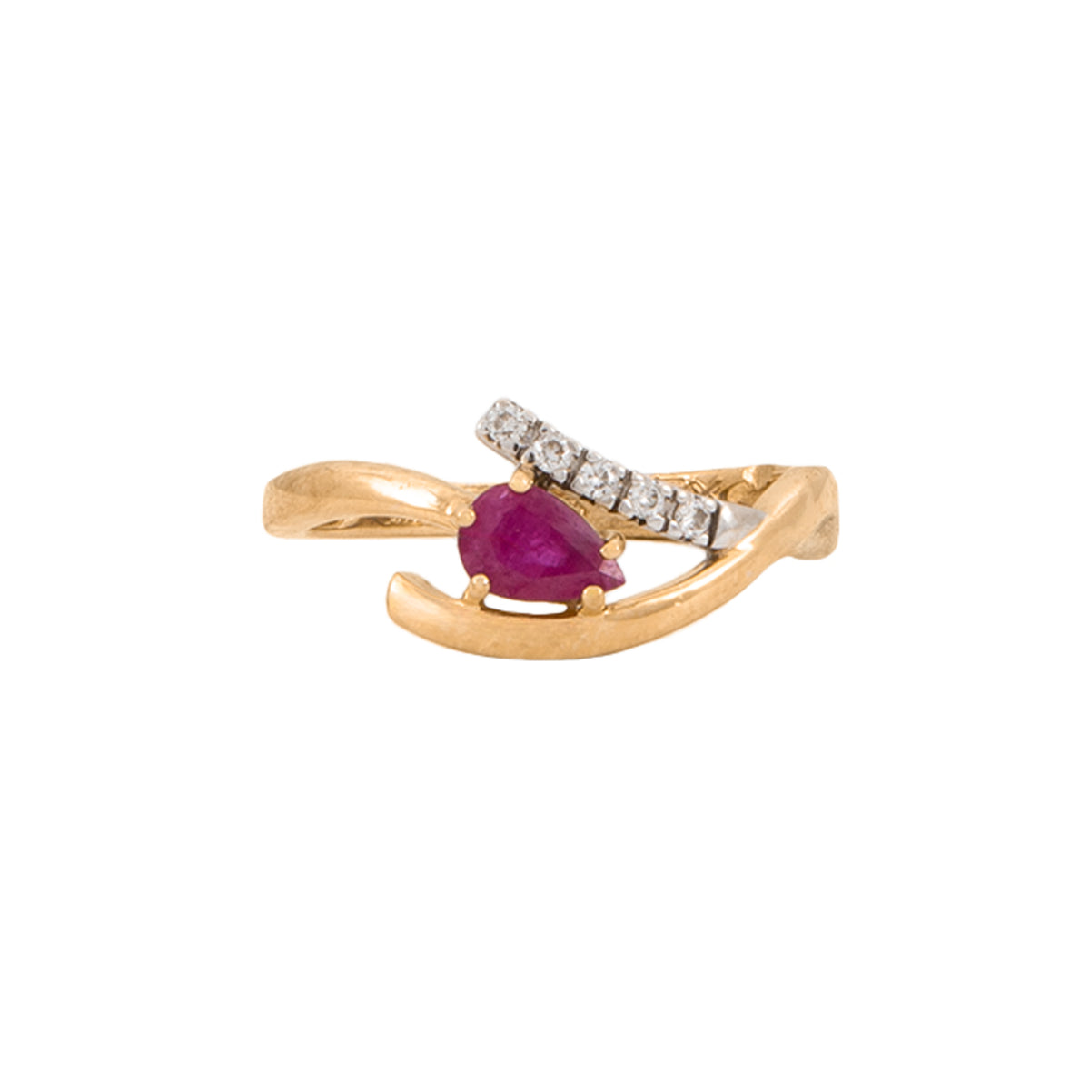 Anillo en Oro de Dos Tonos 14K con Rubí y Diamantes