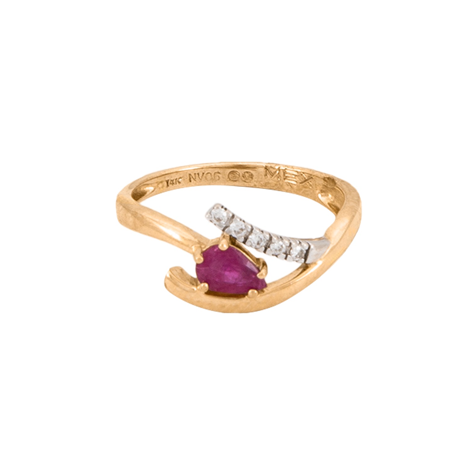 Anillo en Oro de Dos Tonos 14K con Rubí y Diamantes