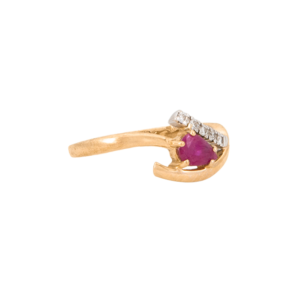 Anillo en Oro de Dos Tonos 14K con Rubí y Diamantes