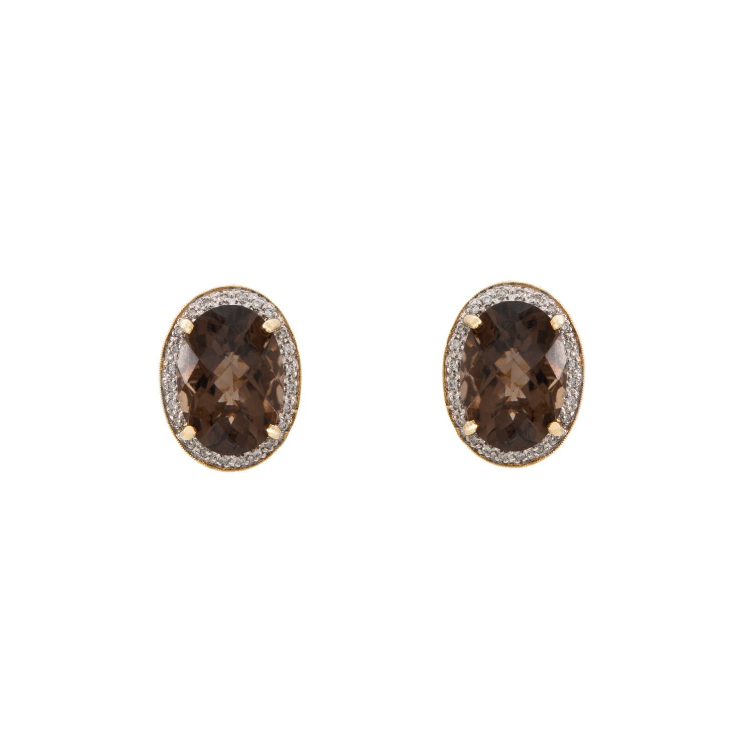Aretes Ovalados con Topacio Café y Diamantes