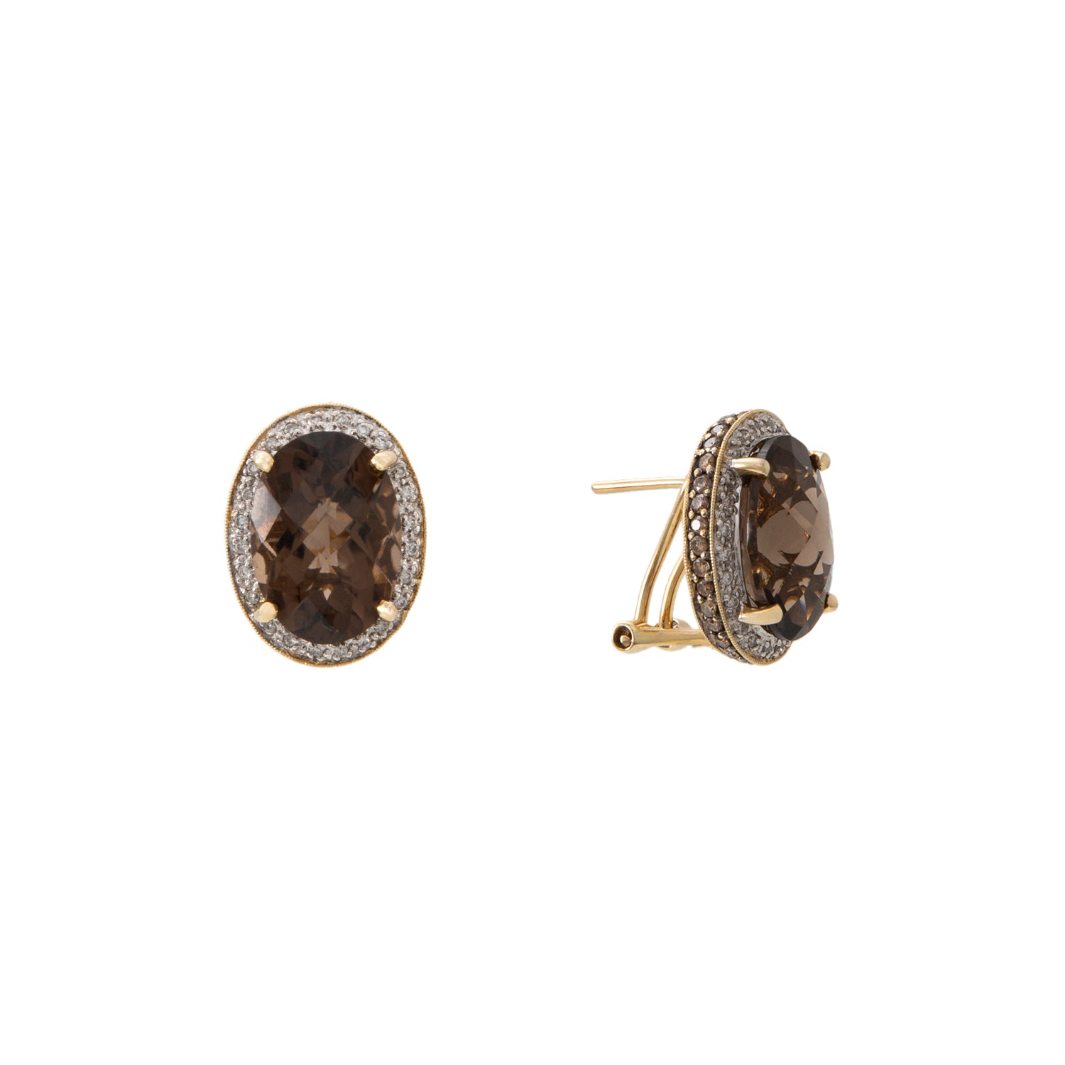 Aretes Ovalados con Topacio Café y Diamantes
