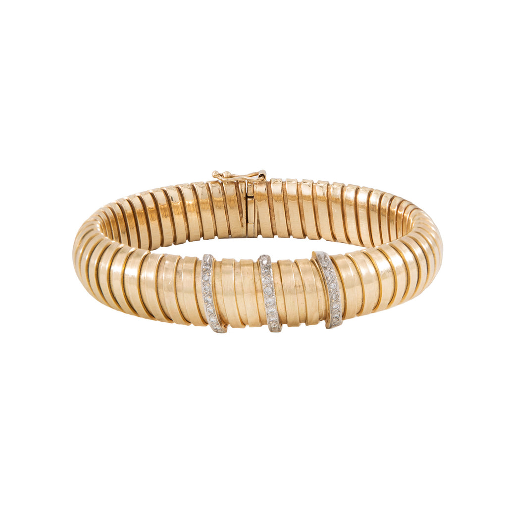 Pulsera Tipo Tubo Elástica en Oro Amarillo 14K con Diamantes