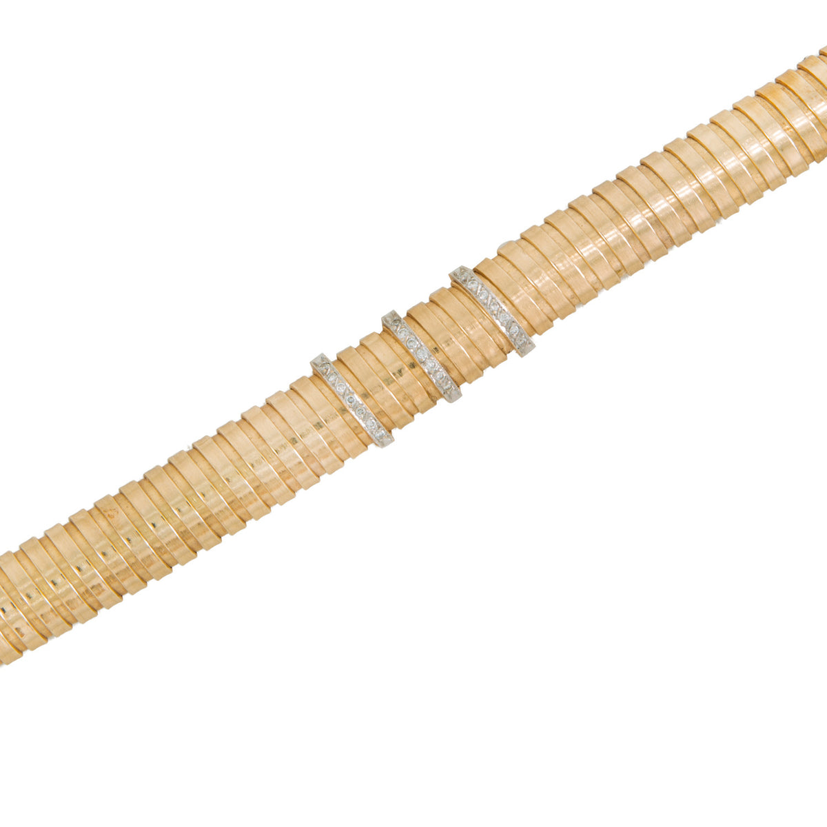 Pulsera Tipo Tubo Elástica en Oro Amarillo 14K con Diamantes