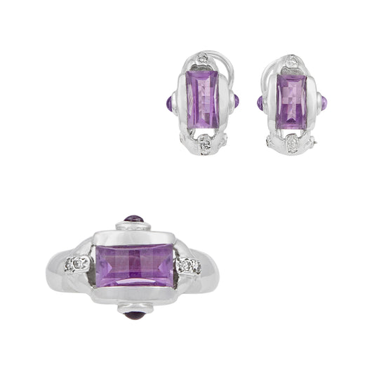 Juego de Aretes y Anillo Piedras Moradas - Boutique San Agustín