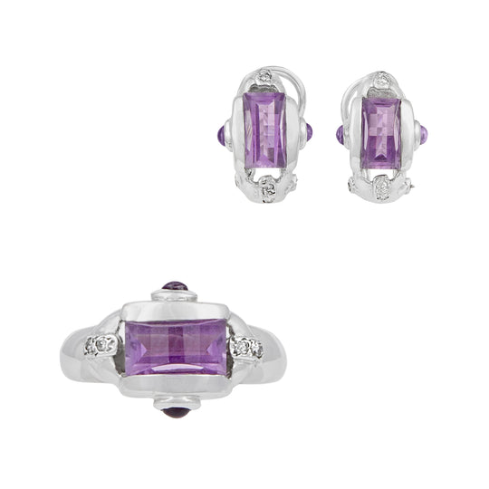 Juego de Aretes y Anillo Piedras Moradas