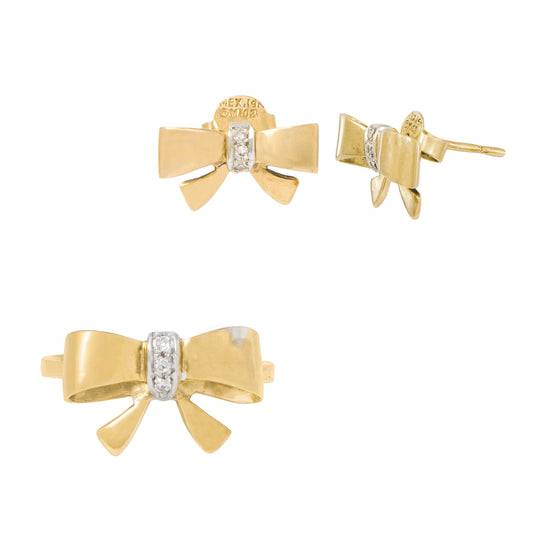 Juego de Aretes y Anillo Diseño Moños