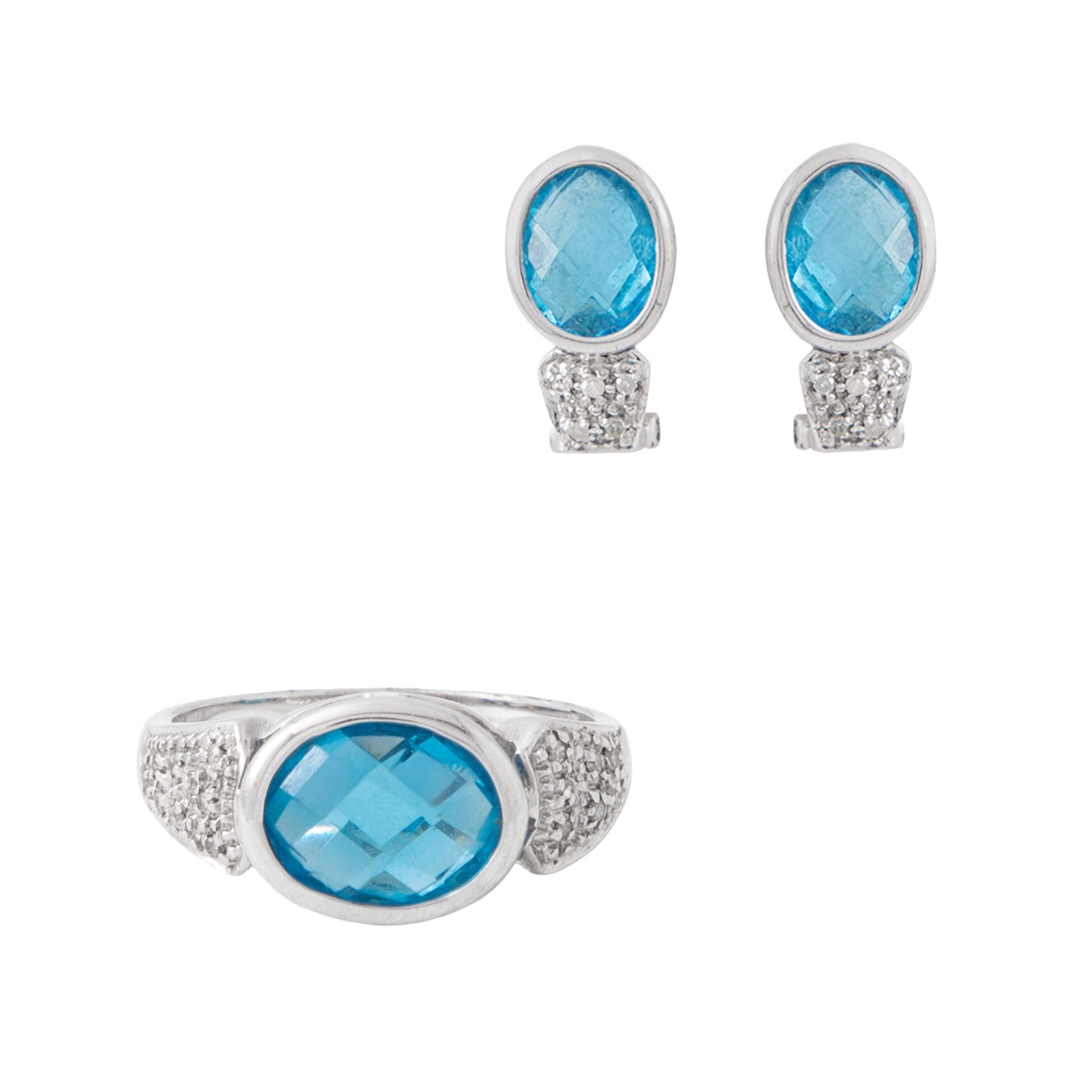 Juego de Anillo y Aretes Piedra Topacio Celeste