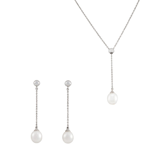 Juego De Collar Y Aretes Colgantes Con Perlas