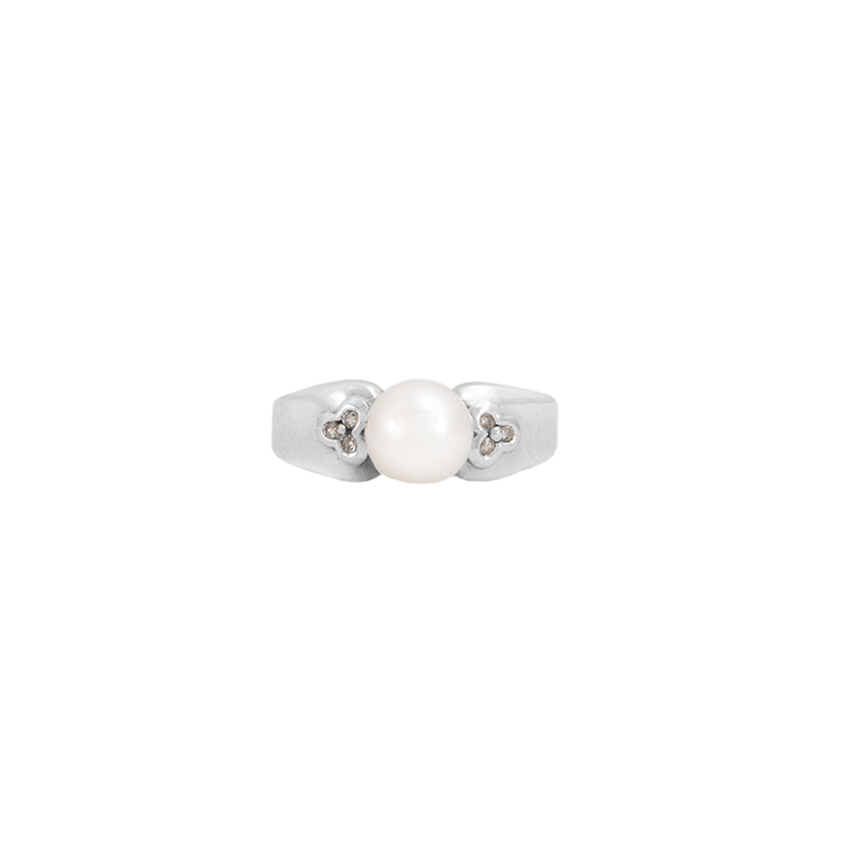 Juego de Anillo y Aretes en Oro Blanco de 14k con Perlas y Diamantes