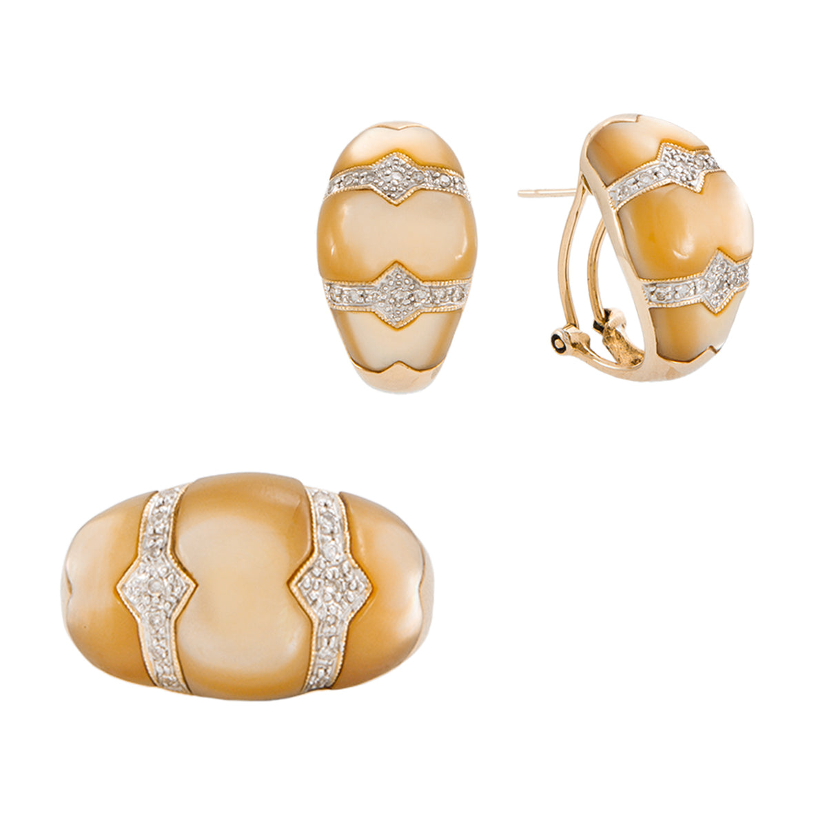 Juego de Aretes y Anillo con Concha Nácar